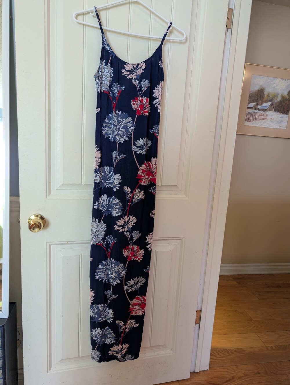Navy Floral Maxi Slip Dress with Spaghetti Straps by